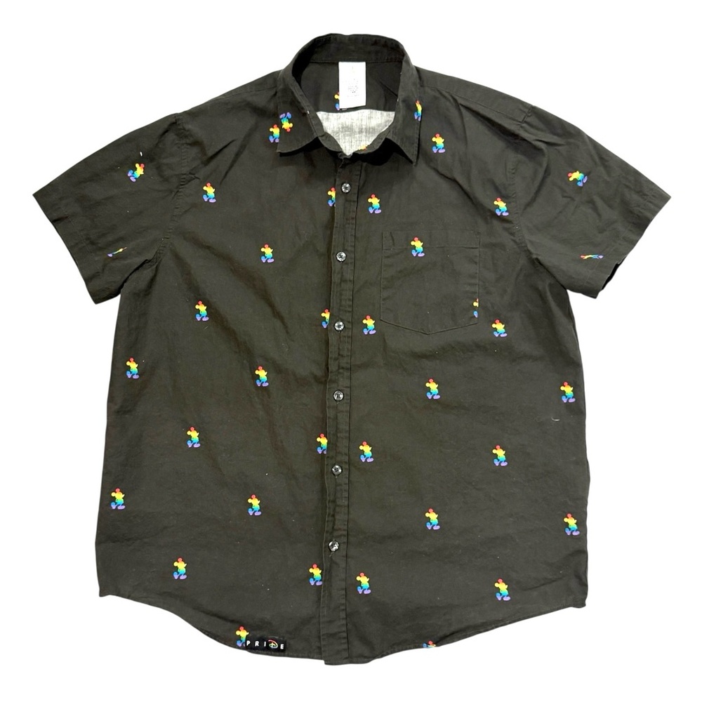 Disney Store Mickey Mouse PRIDE Button Down Woven camp Shirt Adults L